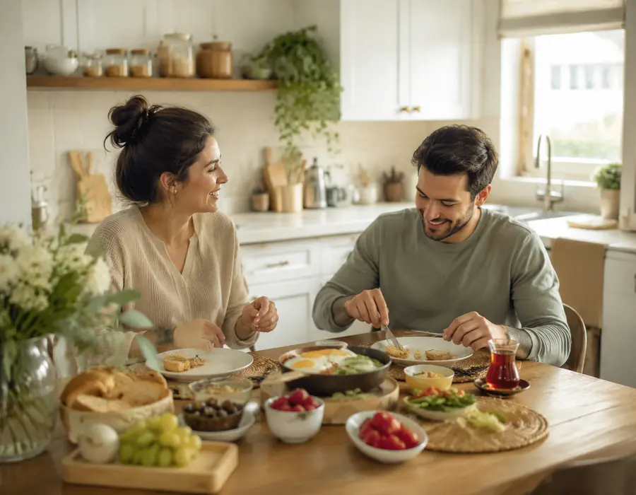İki kişilik kahvaltı sofrası